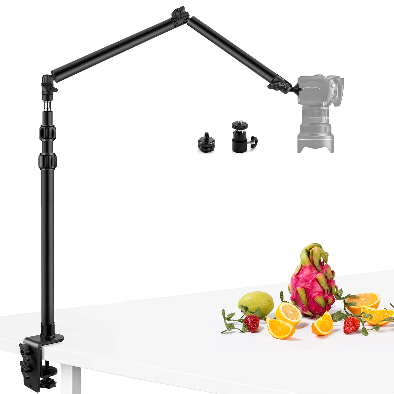 Obeamiu Camera Desk Mount Stand with 24.41'' Detachable Magic Arm, Mount Light Stand with 360° Ballhead, 16.7-40.94'' Tabletop Clamp Stand for DSLR Camera/Fill Lights/Selfies/Live Streaming/Webcam