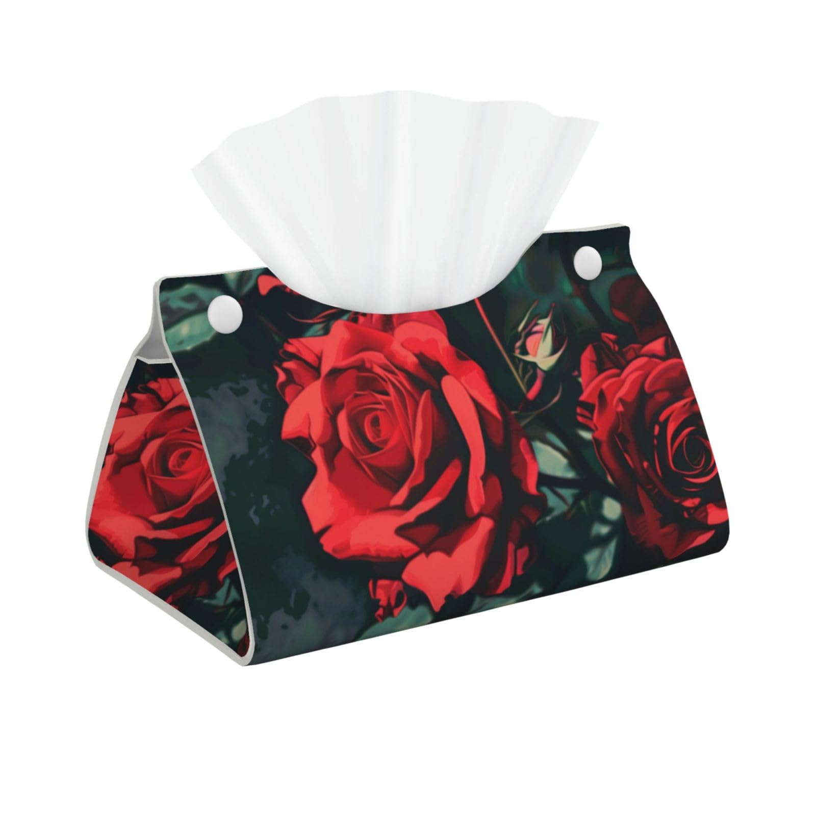 red rose print Print Tissue Box Cover Foldable Tissue Storage Box Leather Tissue Cube Box Holder for Living Room Bedroom Office Car Home Decor