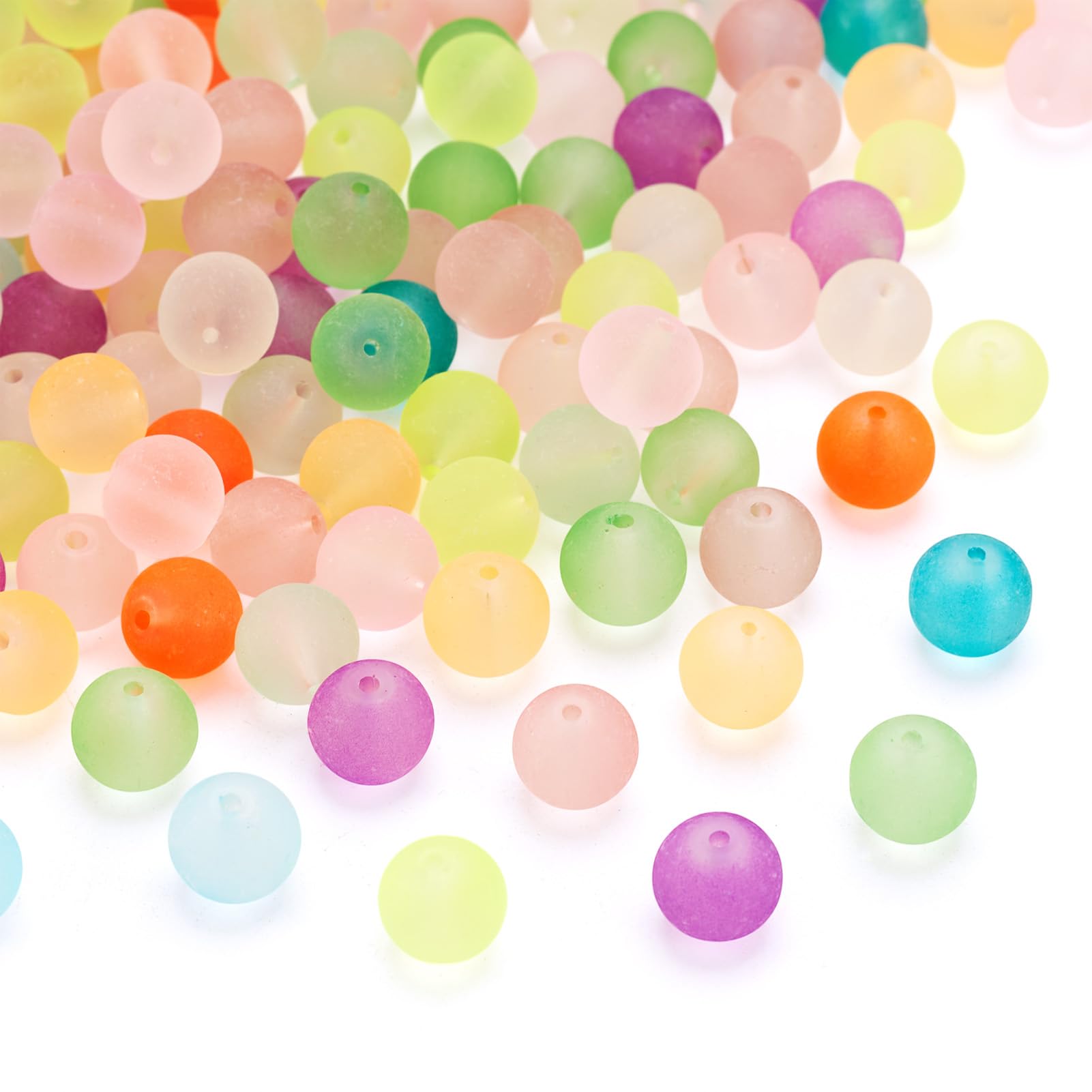 Craftdady 500pcs 10mm Transparent Frosted Glass Round Beads Tiny Matte Crystal Ball Beads Charms Random Mixed Colors for DIY Jewelry Making and Jewelry Necklace Craft Making
