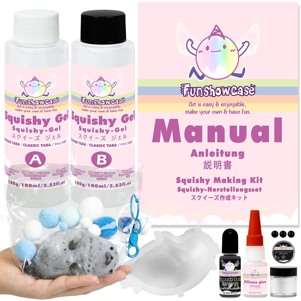 Taba Squishy Kit Seal Silicone Mold 4''+Liquid Gel+Flocking Cute Animal Maker Set