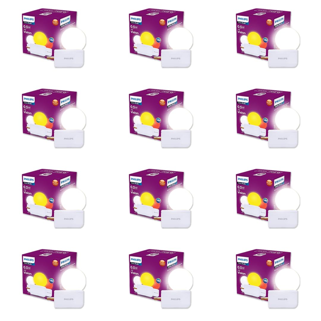 Philips Joy Vision 0.5W LED Night Lamp, 2-Pin Plug and Play (Pack of 12)