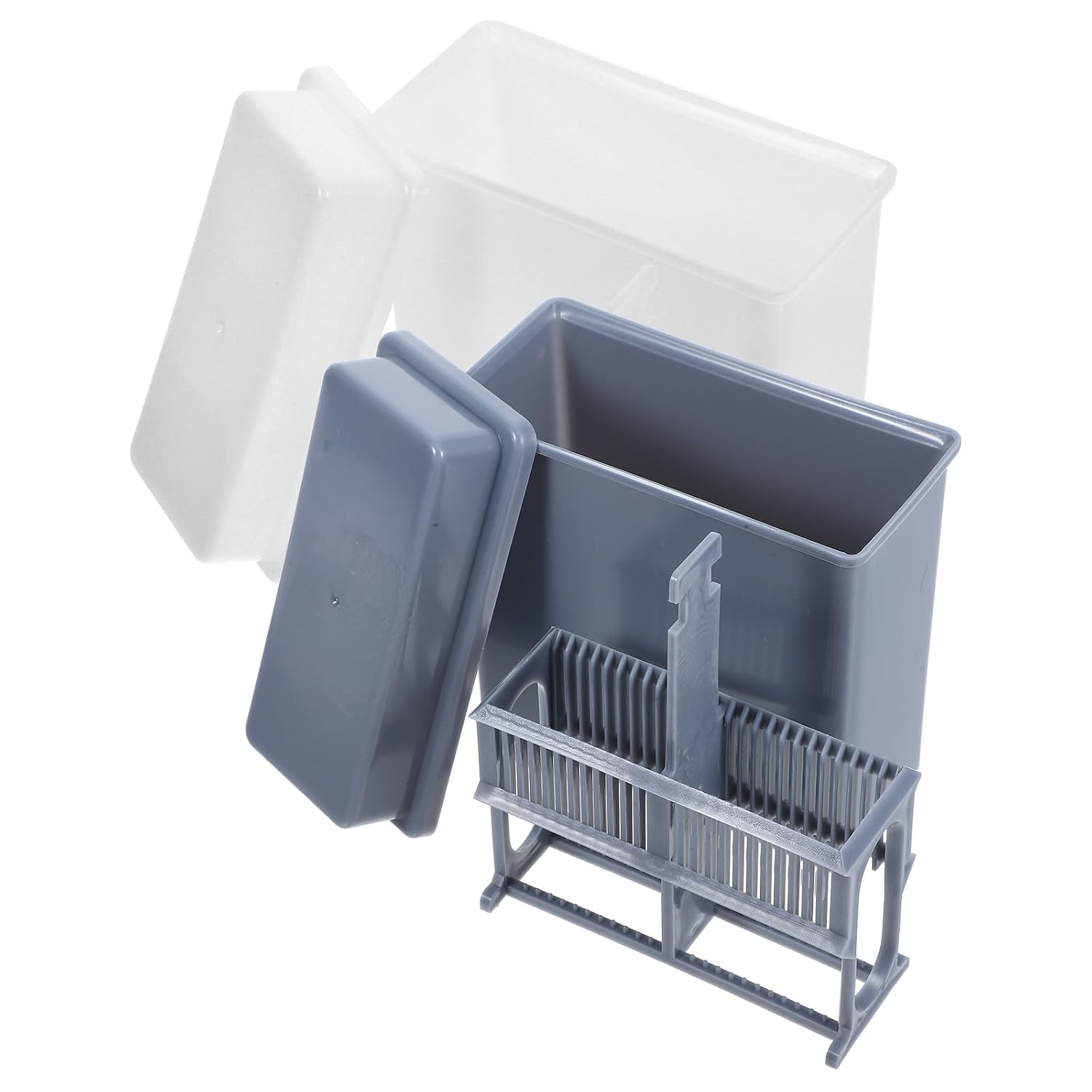 VALICLUD 2pcs Lab Glass Slide Rack and Staining Jar Holder Set 24-Slot Polypropylene Microscope Slide Storage Shelf with Drain Stand and Research Use