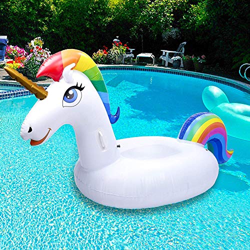 Cama Flotante de Unicornio - Hilera Flotante de Juguete Inflable de Montaje en Agua Grande con Válvula Rápida, Juguete Inflable para Fiesta en la Piscina, Adecuado para Adultos y Niños (All)