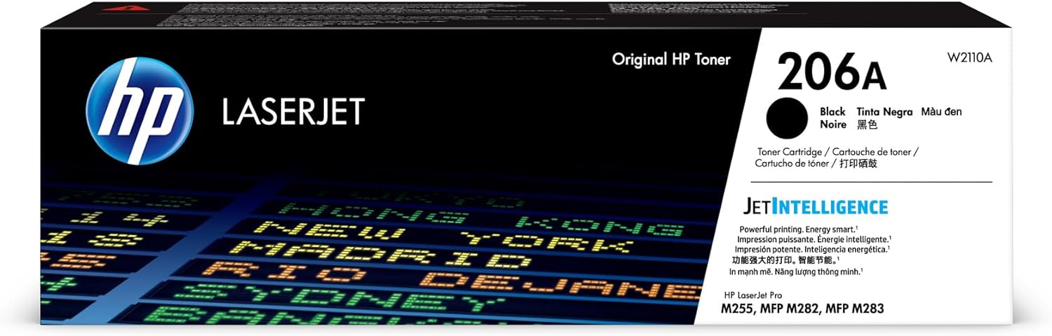 HP 206A Black Toner Cartridge | Works with HP Color LaserJet Pro M255, HP Color LaserJet Pro MFP M282, M283 Series | W2110A , 1 Count ( Pack of 1)