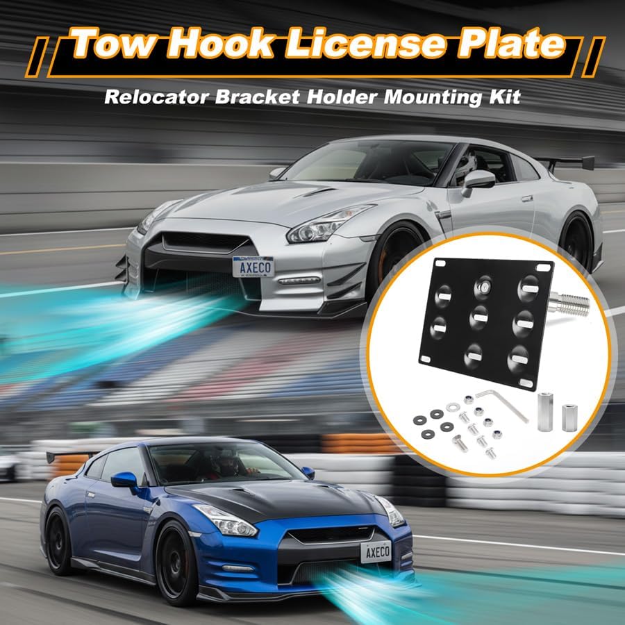 for Nissan GTR 2009-2018 No Drill Bumper Tow Hook License Plate Relocator AXECO®Global Parts
