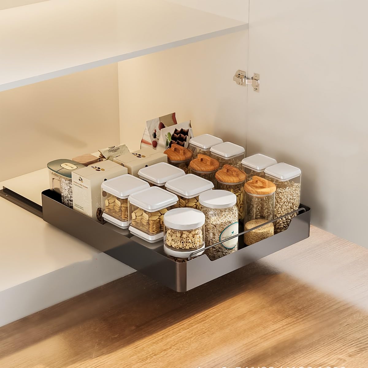 Tiroir Télescopique, Tiroir De Cuisine Extensible, Tiroir De Placard, Largeur Extensible, Tiroir Coulissant Avec 2 Méthodes De Montage (pas De Perçage Ni De Clouage Requis)(Black,43*20*7cm)