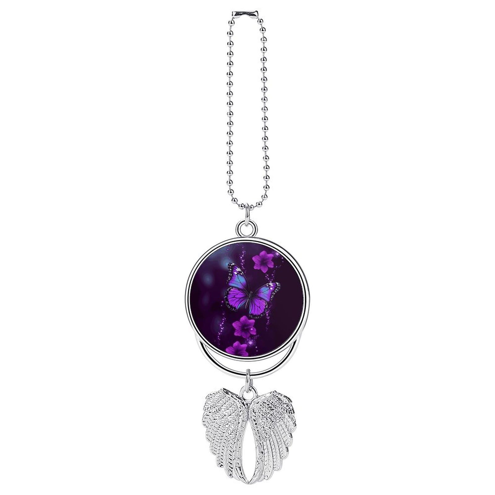 Purple Butterfly Car Charm Alloy Car Rear View Mirrors Hanging Ornaments Stylish Car Pendant Funny Auto Hanging Accessories Car Hanging Ornaments Gift for Women Men