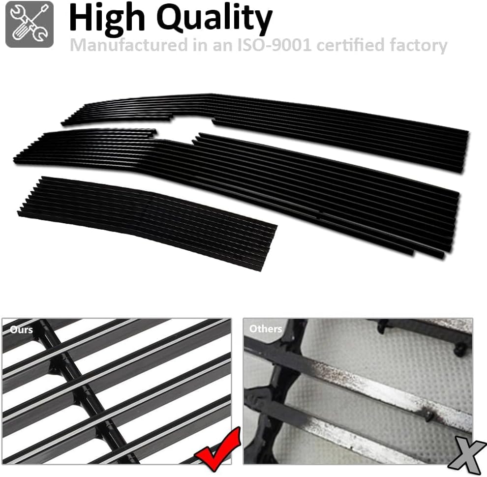 Front Grille Combo Compatible with Chevy Silverado 2500HD 3500HD 2015-2018 & 2019 LTZ Without Z71 Package Main Upper Lower Bumper Black Aluminum Horizontal Billet Grille Grills
