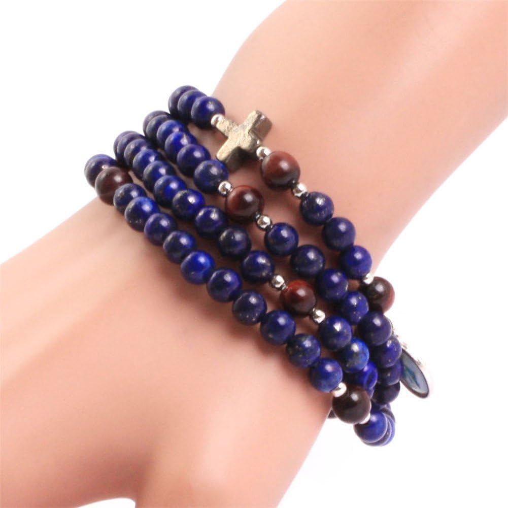 JOE FOREMAN 6mm Anglican Muslim Catholic Christian Episcopal Prayer Rosary Beads Bracelet for Men 30 Inches Handmade (lapis lazuli)