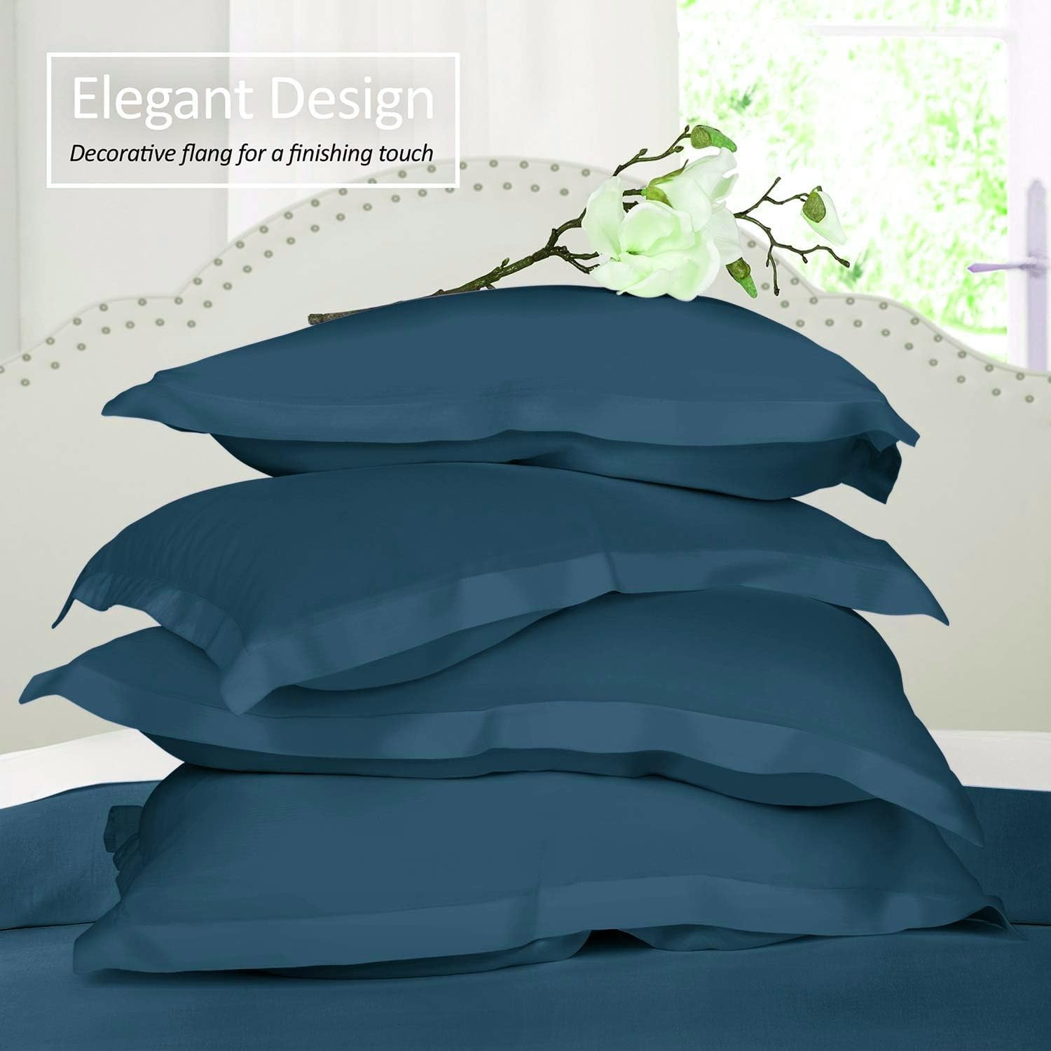 California King Size Pillow Shams 4 Piece 600 Thread Count Egyptian Cotton Pillow Shams 20 x 40 Inches Zipper Closure Bed Pillowshams - Teal Blue