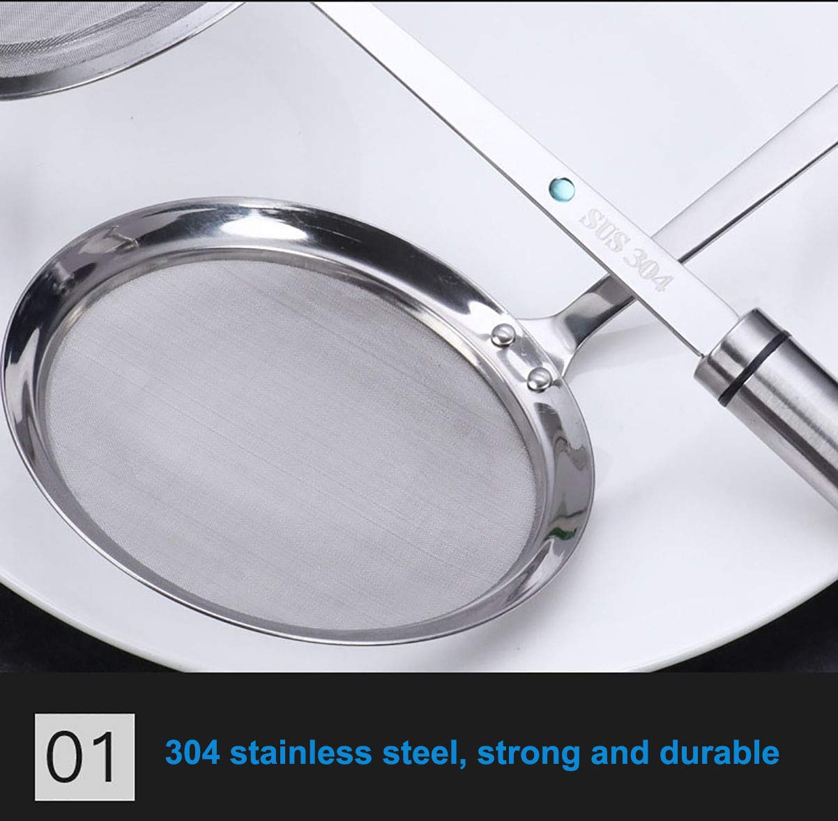 Passoire Fine En Acier Inoxydable Avec Long Manche - Pour Pâtes, Friture, Filtration Cuisine - 12