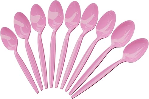 Cucharas de plástico rosa intenso (paquete de 24)  Cucharas de color rosa intenso para fiestas, artículos de plástico ligeros, cucharas de plástico
