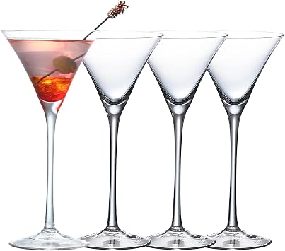 Crystal Martini Glasses, Set of 4, Hand Blown Stemware for Cocktails, 4.6oz