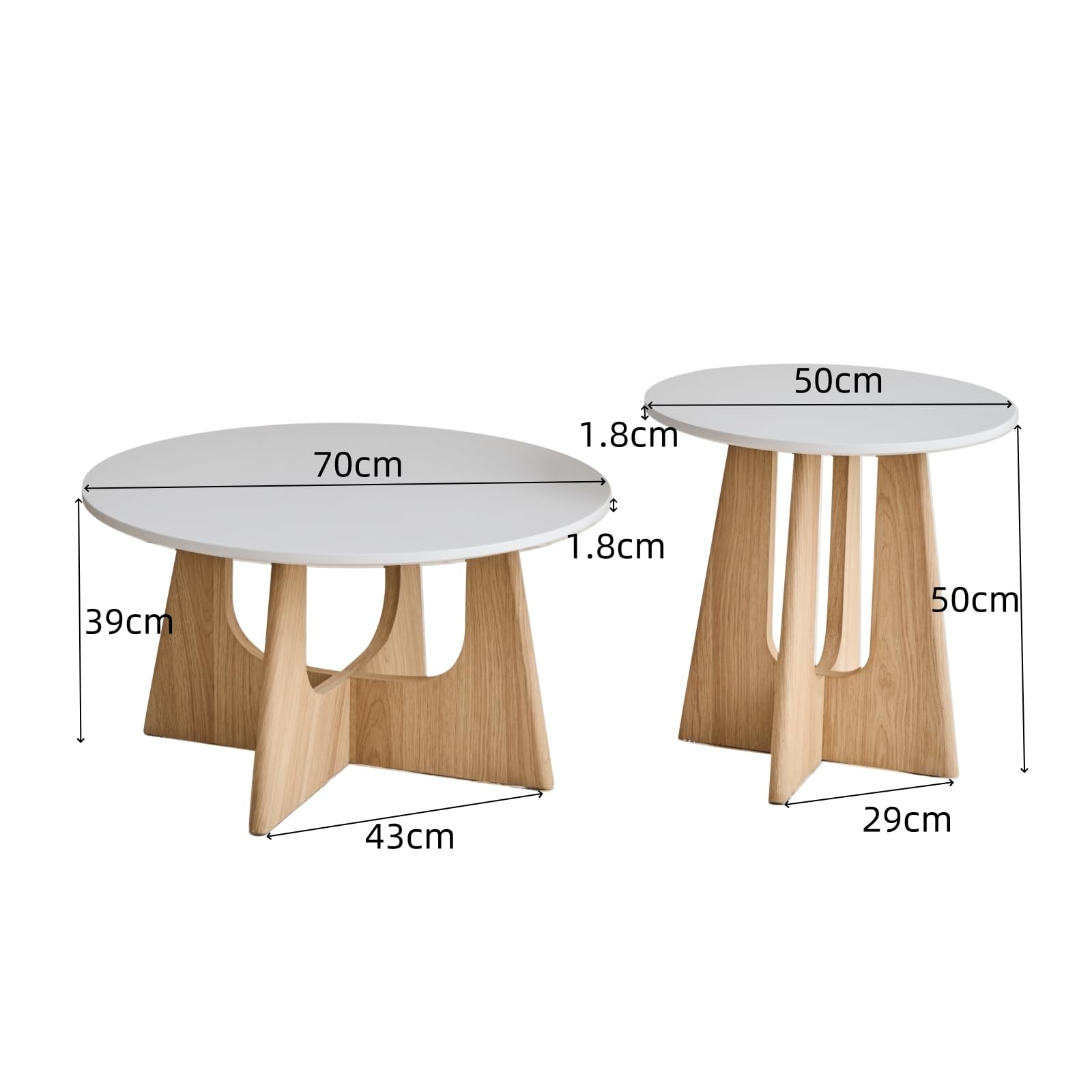 GrandCA HOME Set di 2 Tavolino Rotondo da Caffè, Tavolino da Soggiorno in Stile Minimalista Moderno, Materiale in Fibra di Legno a Media Densità, Adatto per Soggiorno, Camera da Letto - Bianco