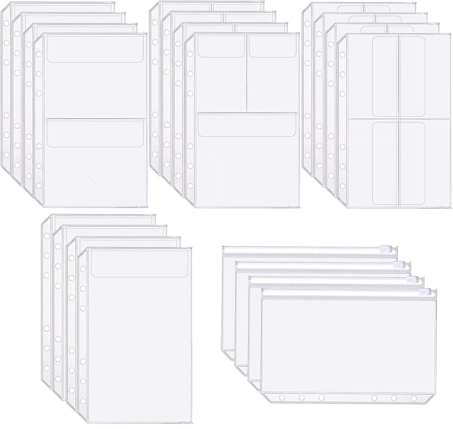 EasyDaa Binder Pockets, 20pcs A5 Size 6 Holes Binder Pockets, [Waterproof PVC Pouch] Premium Clear Binder Zipper Folders Document Filing Bags for 6-