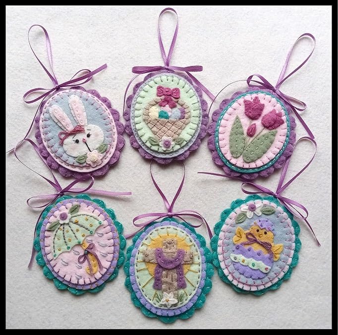 Happy Easter Ornament/Penny Rug Kit/Pre Washed Wool Felt Applique Kit Spring Pattern, undefined