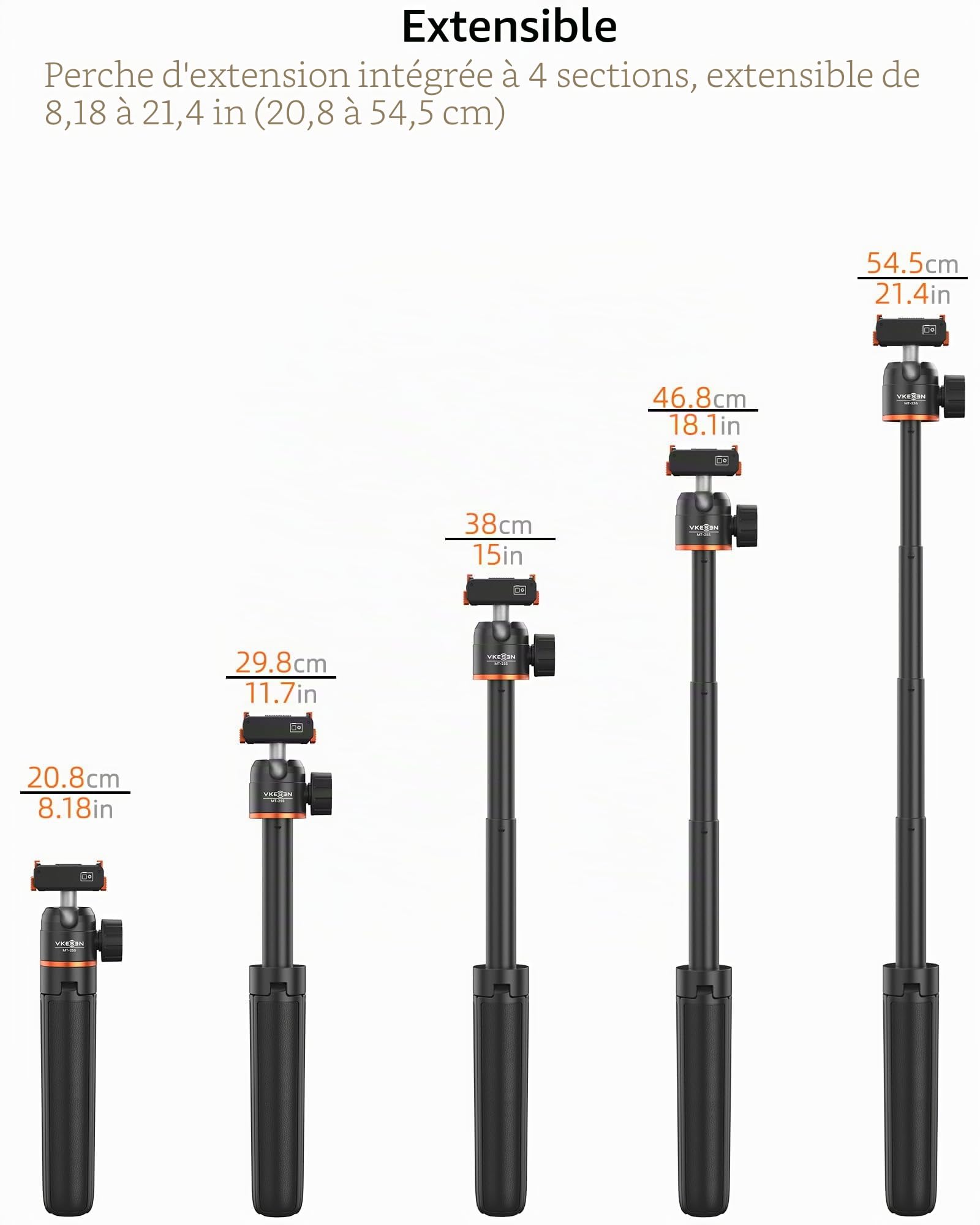Mini trépied 54 cm pour DJI Osmo Nano/Osmo Action 6, Poignée Extensible 2-en-1 avec Barre d’Extension & Tête Sphérique à 360°, Perche à Selfie, Support de Vlogging de Voyage, Accessoires