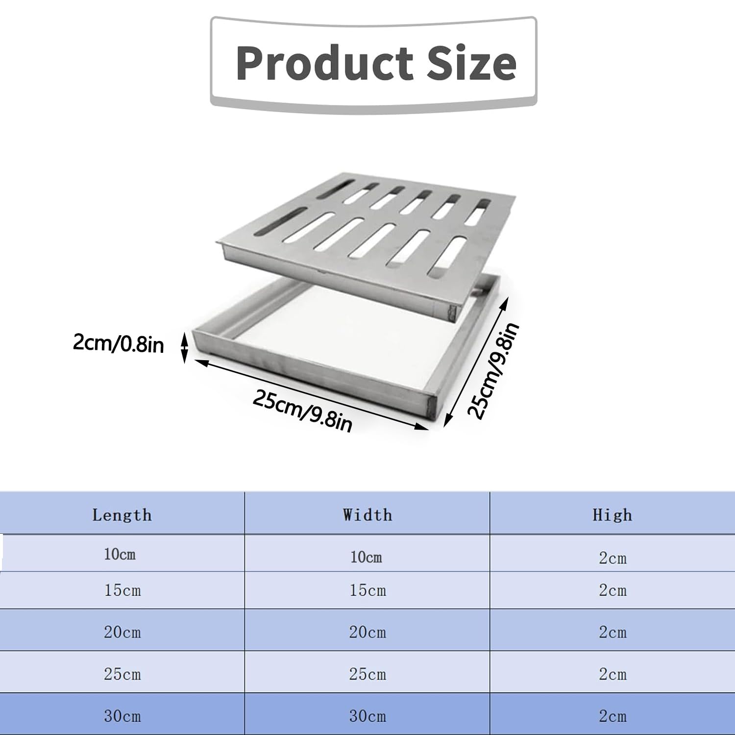 MEISO Cubierta de escape para exteriores, de acero inoxidable 304 con base, kit de cubierta para desagüe, cuadrado para desagüe de suelo, rejilla de desagüe para exteriores (25 x 25 x 2 cm)
