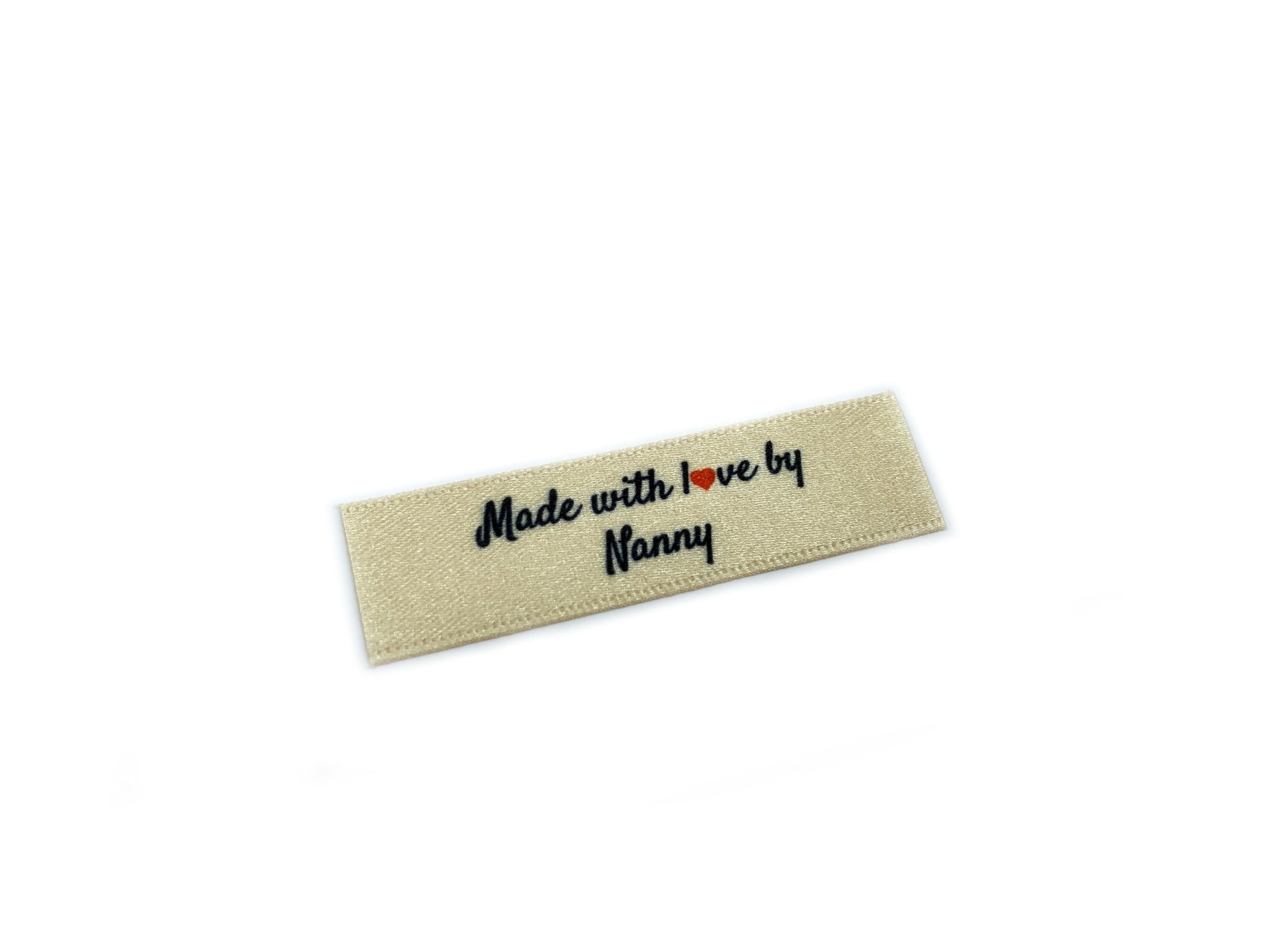 40 Made with Love by Nanny Labels in Cream for Handmade/Craft Sewing and Knitting Crochet Items (Small Flat)