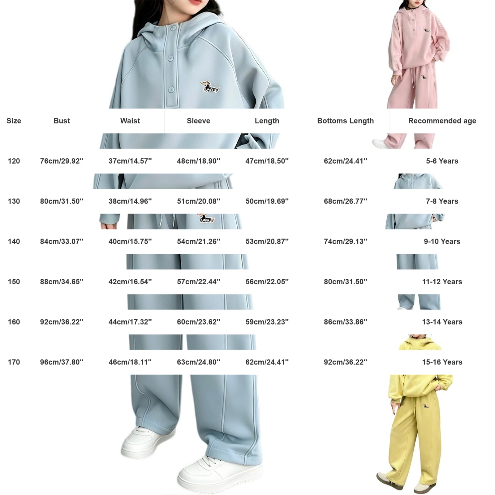 Mädchen Hoodie Weites Bein Sweatpants Trainingsanzug-Set