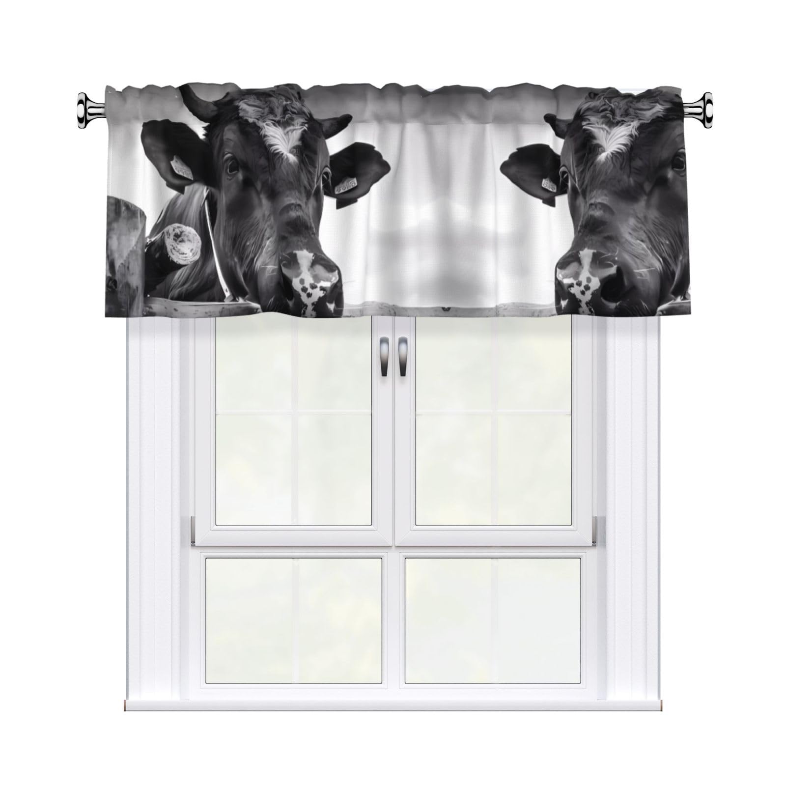 YYHHAOFA Cow Wooden Fence Prints Durable Kitchen Window Layer – 54x18 Inch 100% Polyester Valance with Precision Construction