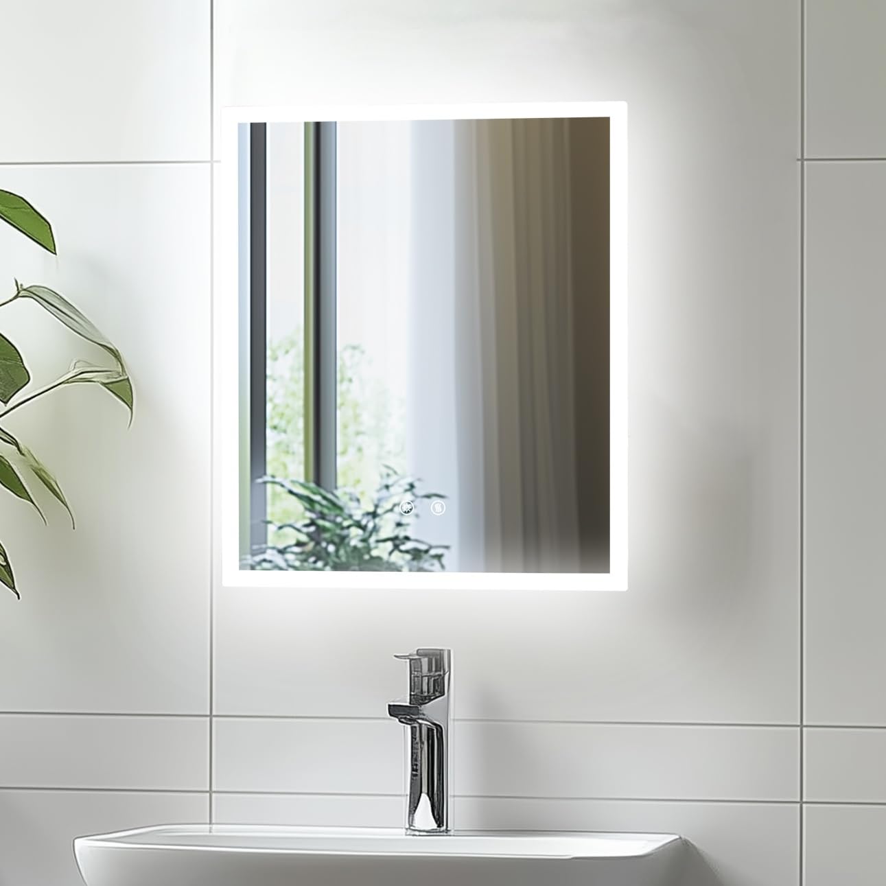 LUVODI Bathroom Mirror with LED Lights: 400x500mm Rectangular Illuminated Dimmable Wall Mounted Mirror with Anti-Fog 3 Lighting Modes Memory Function, Horizontal/Vertical — image 1