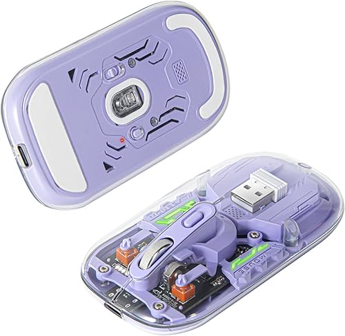 Ratón inalámbrico transparente de 3 modos (BT5.1BT5.12.4G). Ratón Bluetooth silencioso y recargable, mouse portátil para laptop, PC, MacBook,