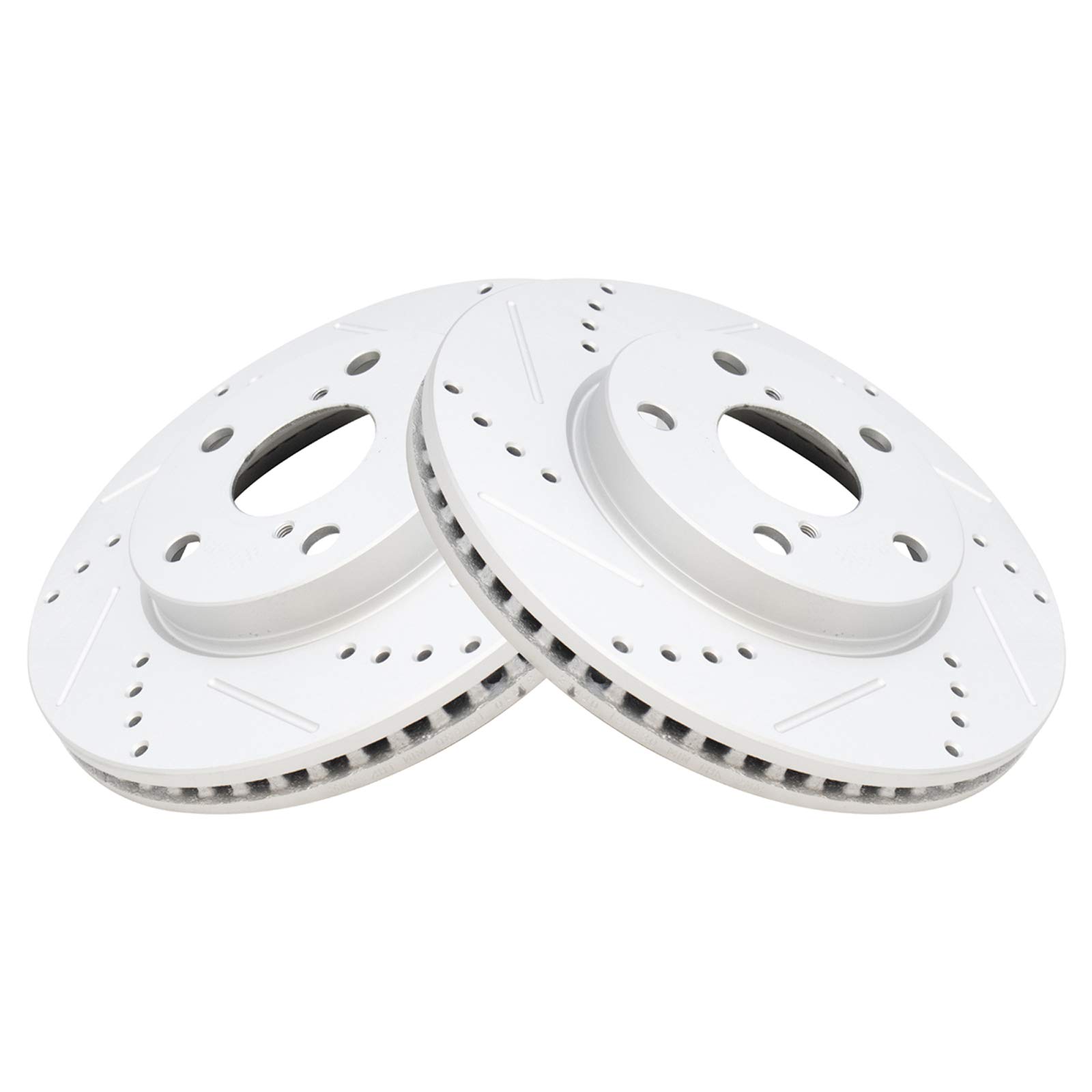 TRQ Front Performance Brake Rotor Drilled Slotted Pair Set for 2010-2012 Lexus HS250h / 2012-2017 Toyota Prius V / 2006-2018 Toyota Rav 4/2008-2015 Scion xB