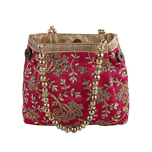 Kuber Industries 2 Pieces Polyester Embroidered Woman Potli Bag, Pink & Cream - Ctktc031402 - Women's - Image 6