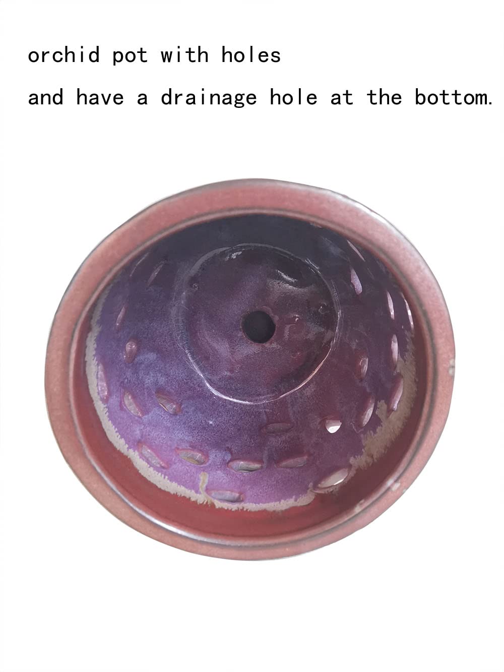 Large 6inch Puple Round Ceramic Orchid pots with Holes, Flower Pot with Saucer for Indoor Plants Home Decorative, Round Planter (Purple)