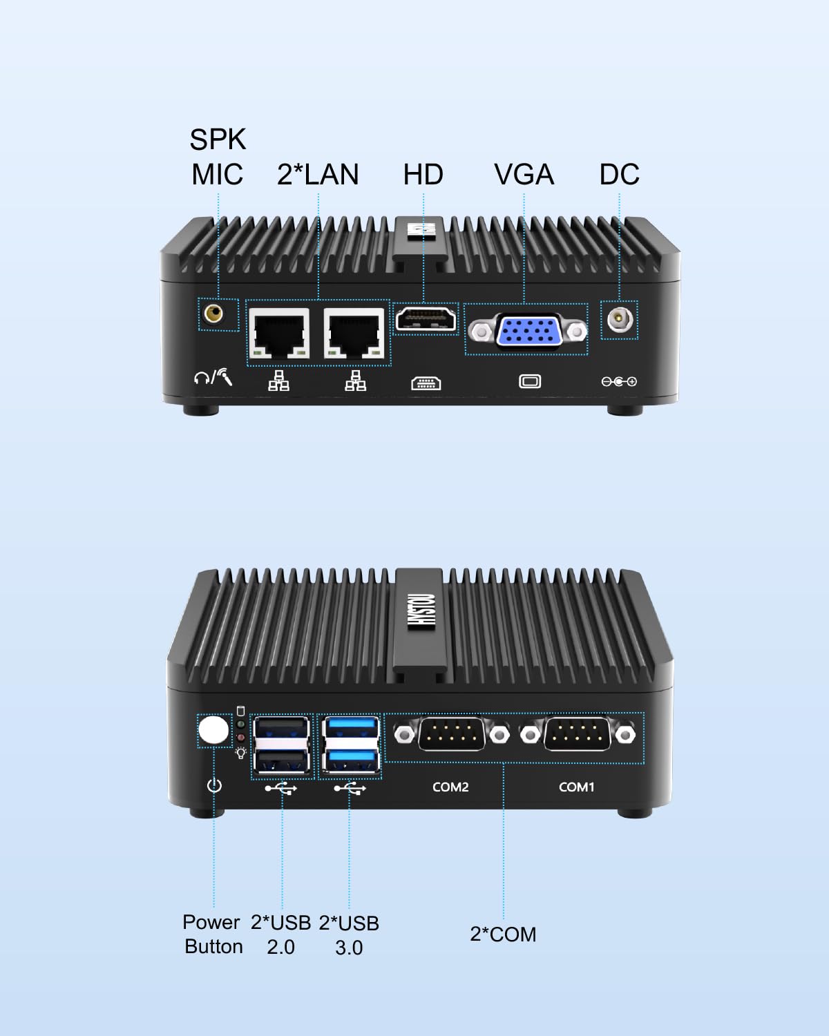 HYSTOU PC Industriale Core J5005 8GB Ram 128GB SSD Mini PC Fanless per Industriale