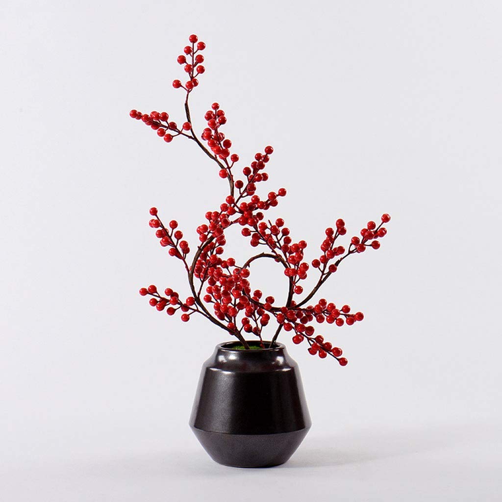 IUokLU Jug Vase Chinese Zen Simulation Flower Pot Plant Villa Hotel Home Artificial Floral Potted Ceramic Bonsai Set Decorative