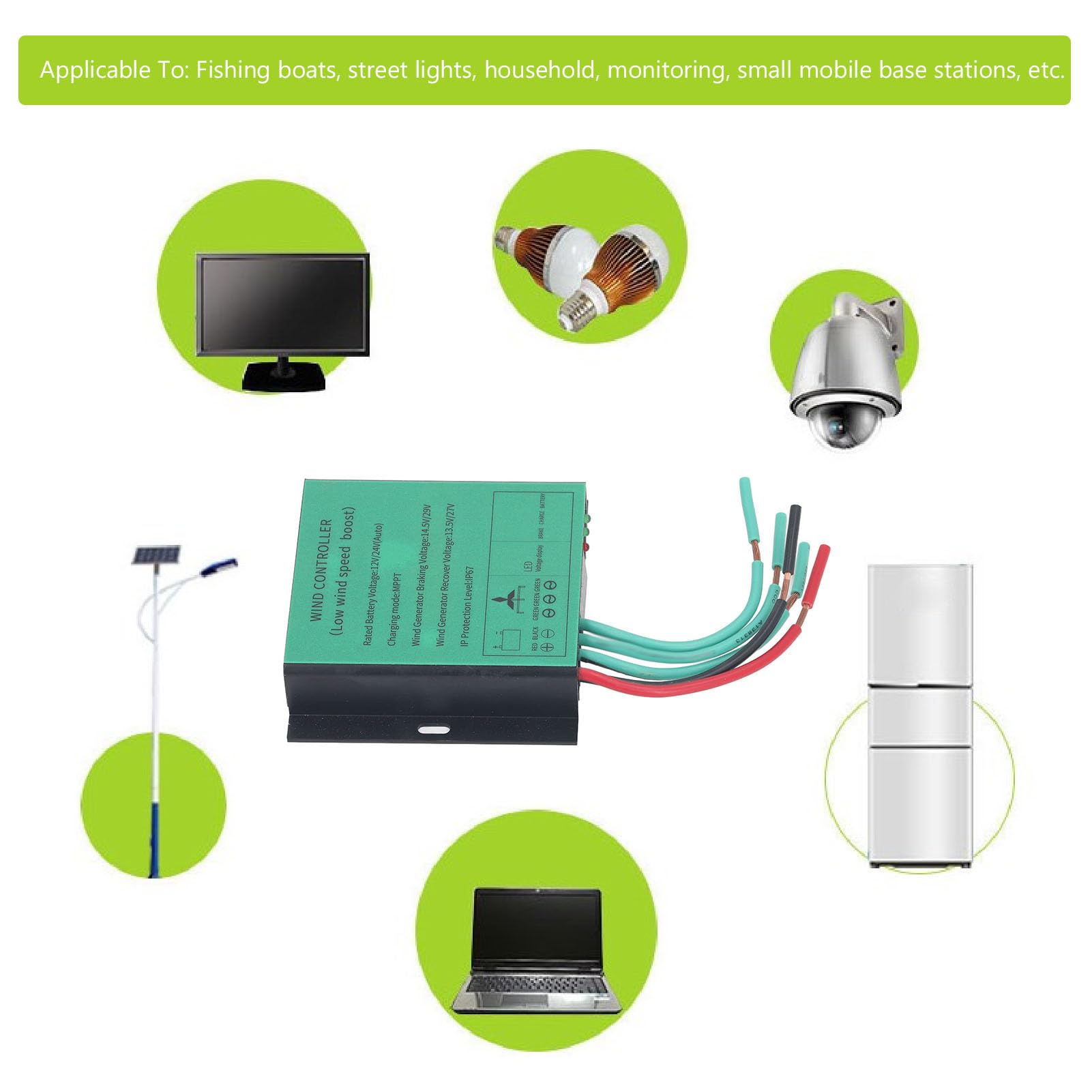 Fafeicy Regolatore di Carica MPPT per Turbina Eolica 12V 24V Automatico Impermeabile IP67 con Display LED 100W-600W Controller Carica Eolico Fotovoltaico Accessorio