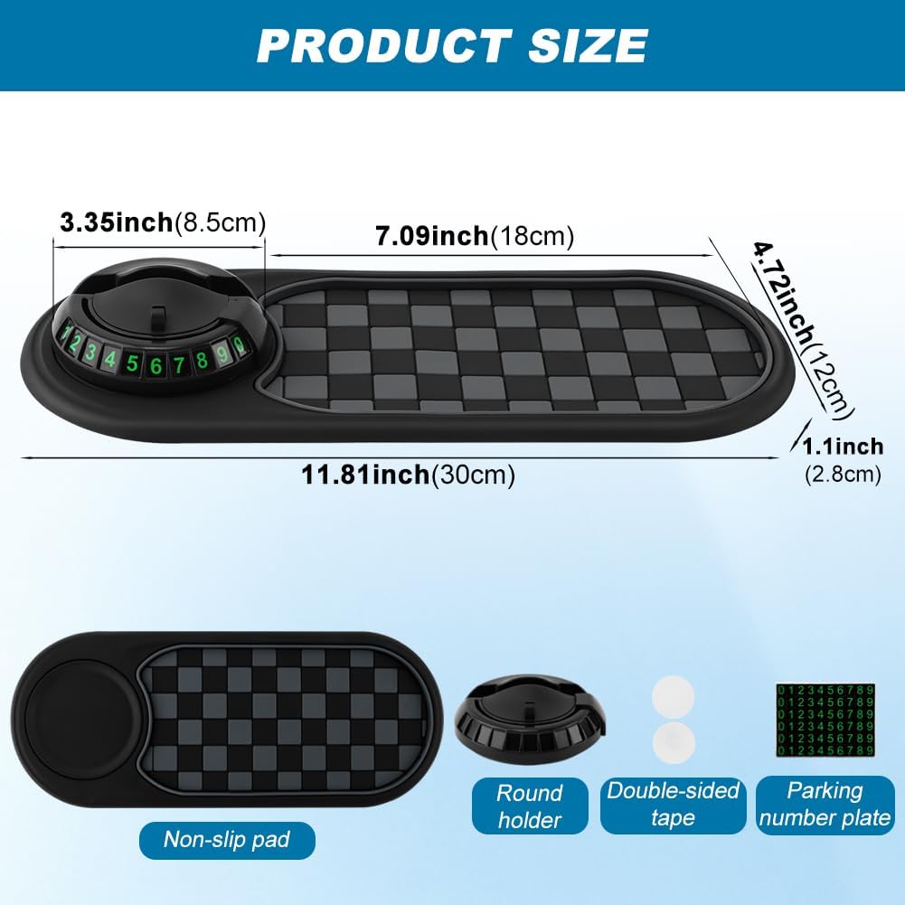 Multifunction Car Anti-Slip Mat, Car Dashboard Mobile Phone Holder, Anti Slip Mat Phone Holder and Temporary Parking Number Pad - Secure Storage for Sunglasses, Keys, Gadgets