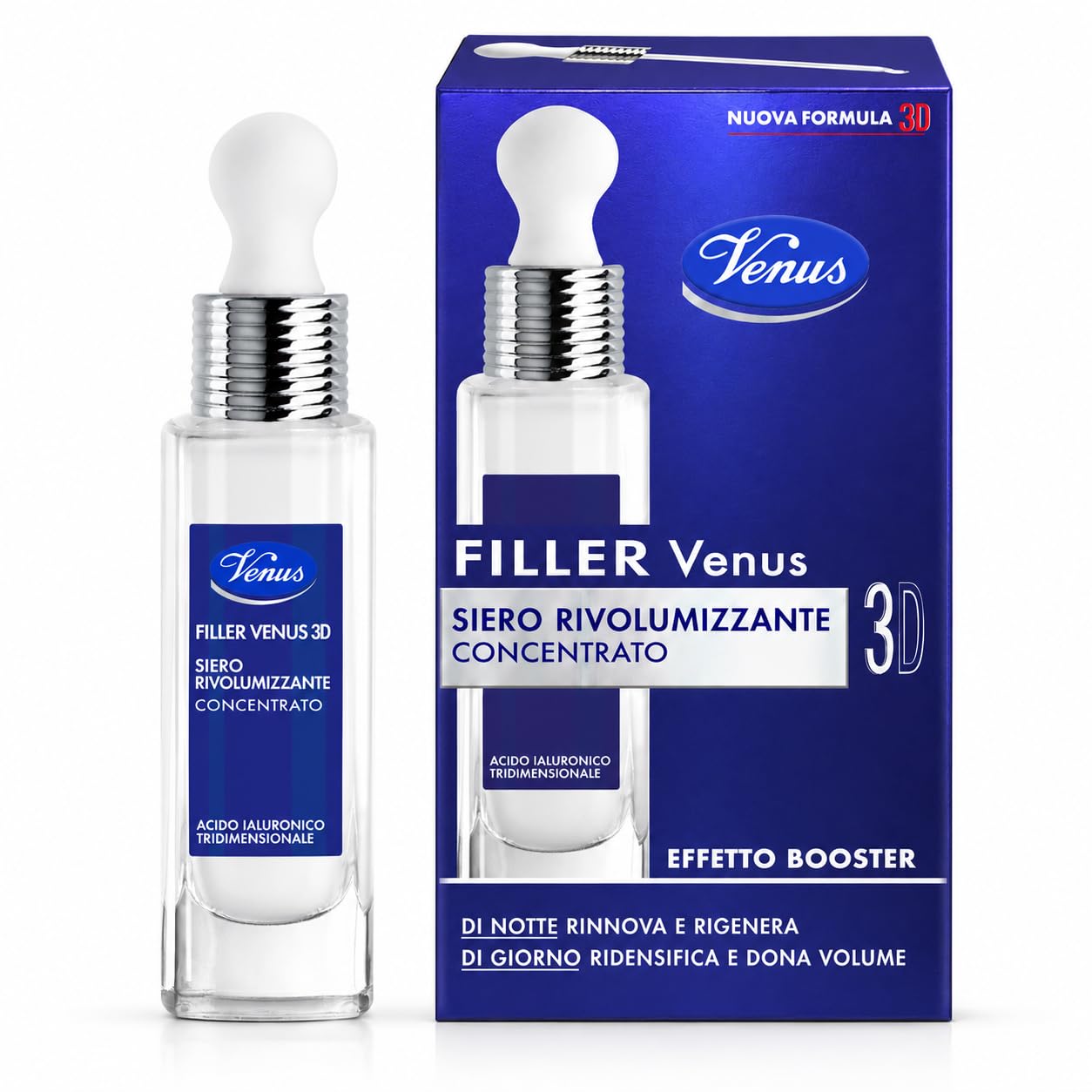 Venus, Filler Effetto Booster Siero Rivolumizzante 3D, Con Acido Ialuronico e Fito-​Proteine, Riduce Rughe e Rimodella, Rigenera e Idrata la Pelle, Ideato per Donne tra 40-​60 Anni, 30 ml
