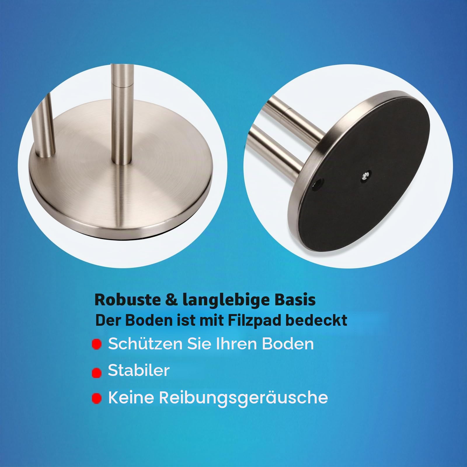 Toilettenpapierhalter mit Ablage, Freistehender Toilettenpapierständer mit Ablage für Kleinteile, Toilettenpapierhalter freistehend, Stauraum für 4 Extra Toilettenpapierrollen (Nickel gebürstet)