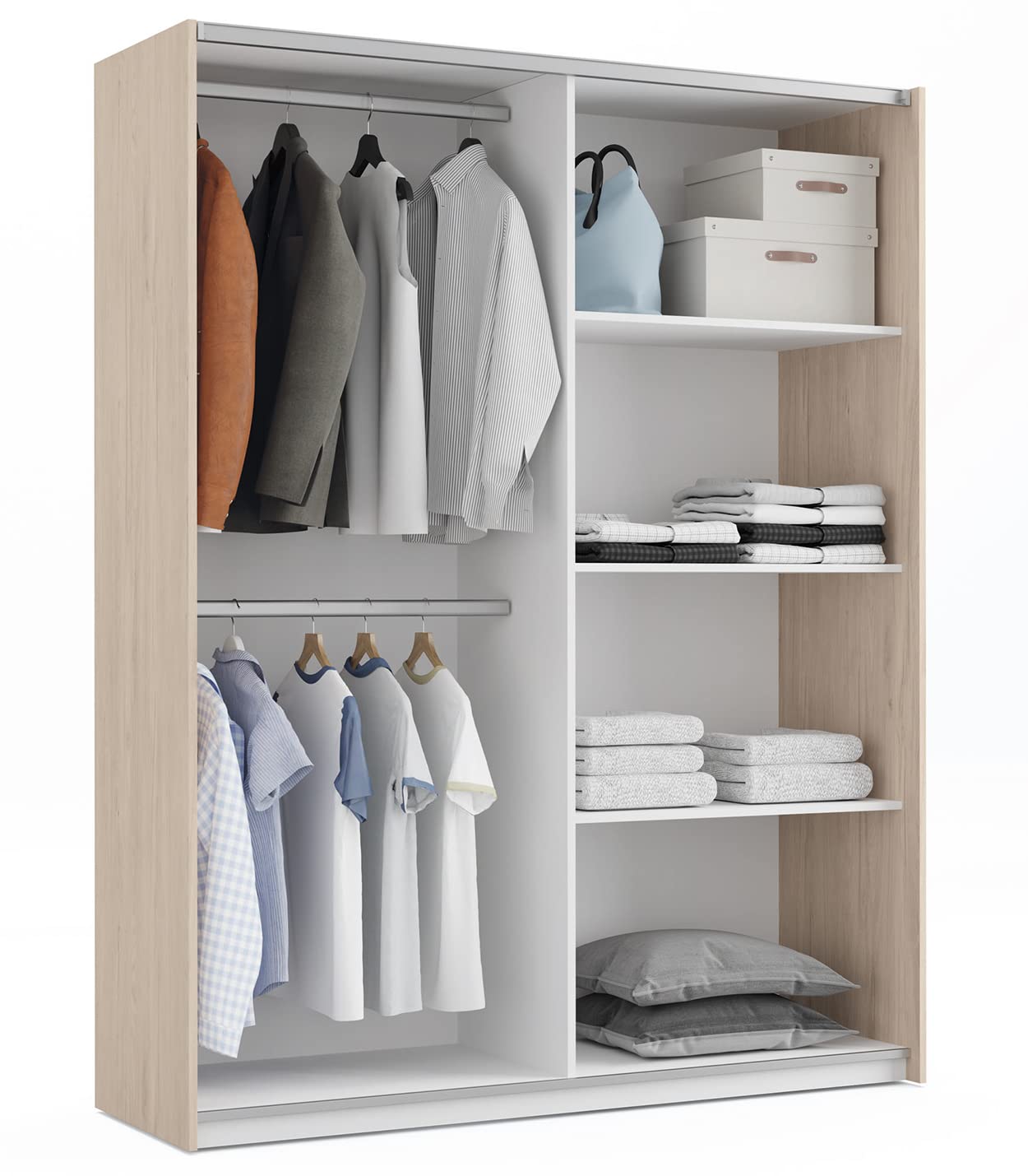 PEGANE Ensemble de Chambre à Coucher Adulte Coloris Effet Bois/Blanc (Armoire + 2 chevets et tête de lit