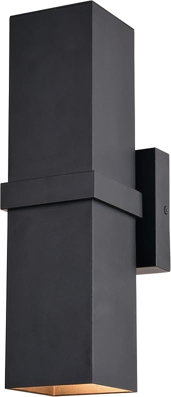 VAXCEL Lavage 14 in. H 2-Light Textured Black Outdoor Wall Sconce Made of Rust-Resistant Aluminum Metal Shade, Up-Down Wall Wash, LED Compatible, Use for Exterior Porch Patio Front Door or Garage