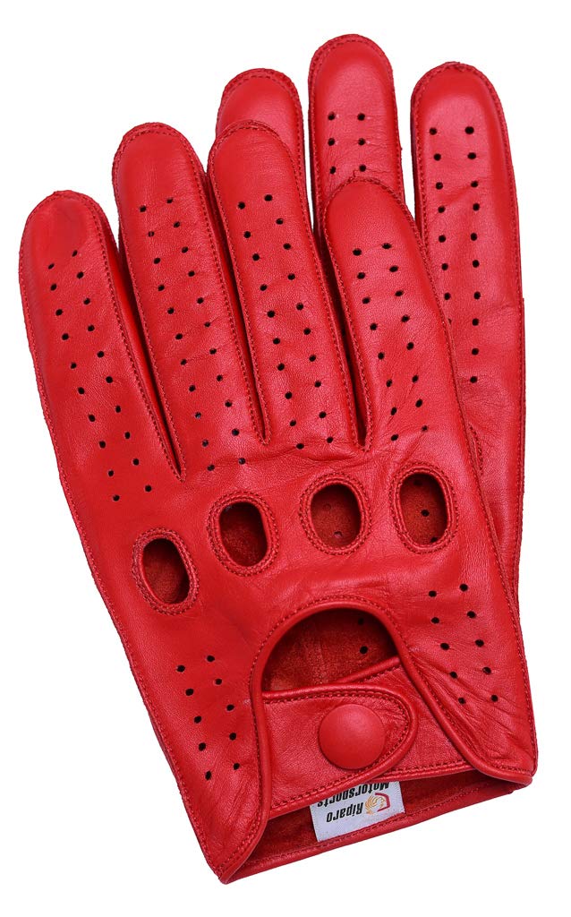 Riparo Men's Leather Driving Gloves – Genuine Cowhide Full-Finger Gloves for Driving &amp; Motorcycle Riding – Breathable Perforated Motorsport Style