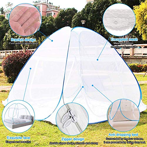 Moustiquaire camping pliable et rideau de lit double porte bleu - 5