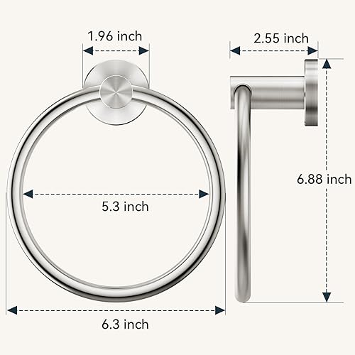 Miniatura 6 de FORIOUS Paquete de 2 toallas de baño de níquel cepillado, soporte para toallas de mano de acero inoxidable SUS 304 montado en la pared, anillo de