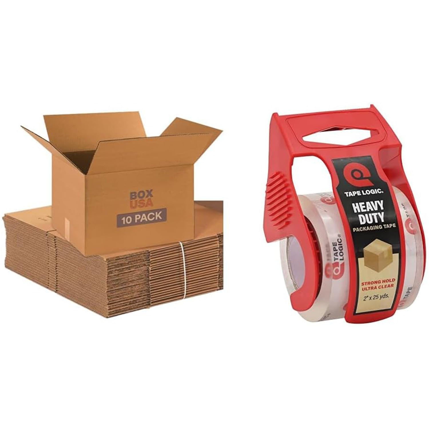 SIMILAR BOX USA Moving Boxes Medium 18"L x 14"W x 12"H 10-Pack & Heavy Duty 2in x 25yd Clear Packaging Tape with Dispenser - for Shipping, Mailing, Packing, Packaging and Storage