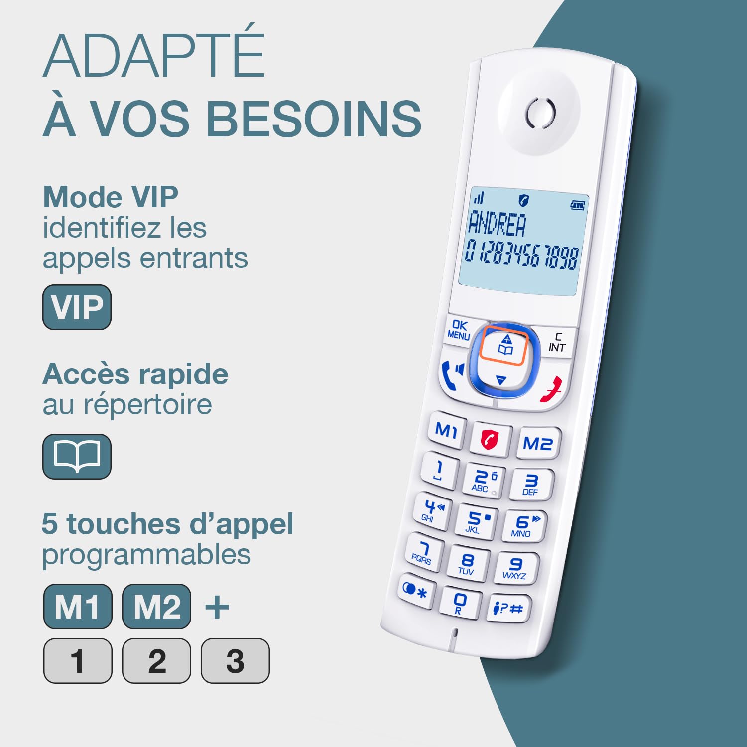 ALCATEL F530 Duo Téléphone Fixe Sans Fil DECT Grand Écran Rétroéclairé Mains Libres 2 Combinés Blanc/Bleu