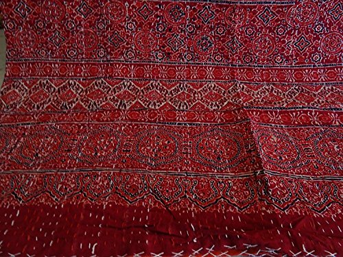 Janki Creation Ajarak Queen Size Ikat Kantha Quilt, Reversible Bedcover Bedding Indian Throw, Kantha Quilt, Bohemian Kantha Bedspread, Indian Kantha Decor 002 #TOP3