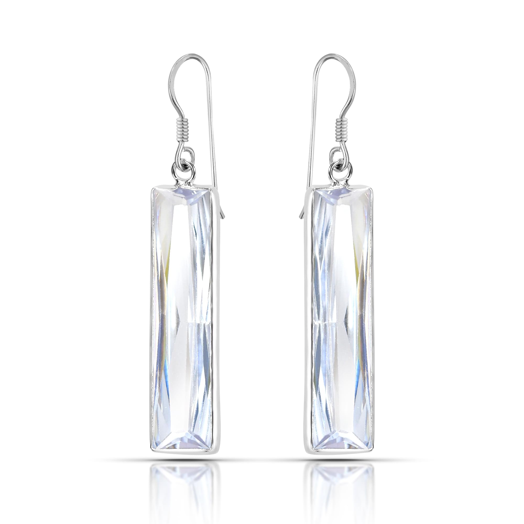 AeraVida Modern Sterling Silver Dangle Prism Earrings - Long Crystal Rectangle Earrings