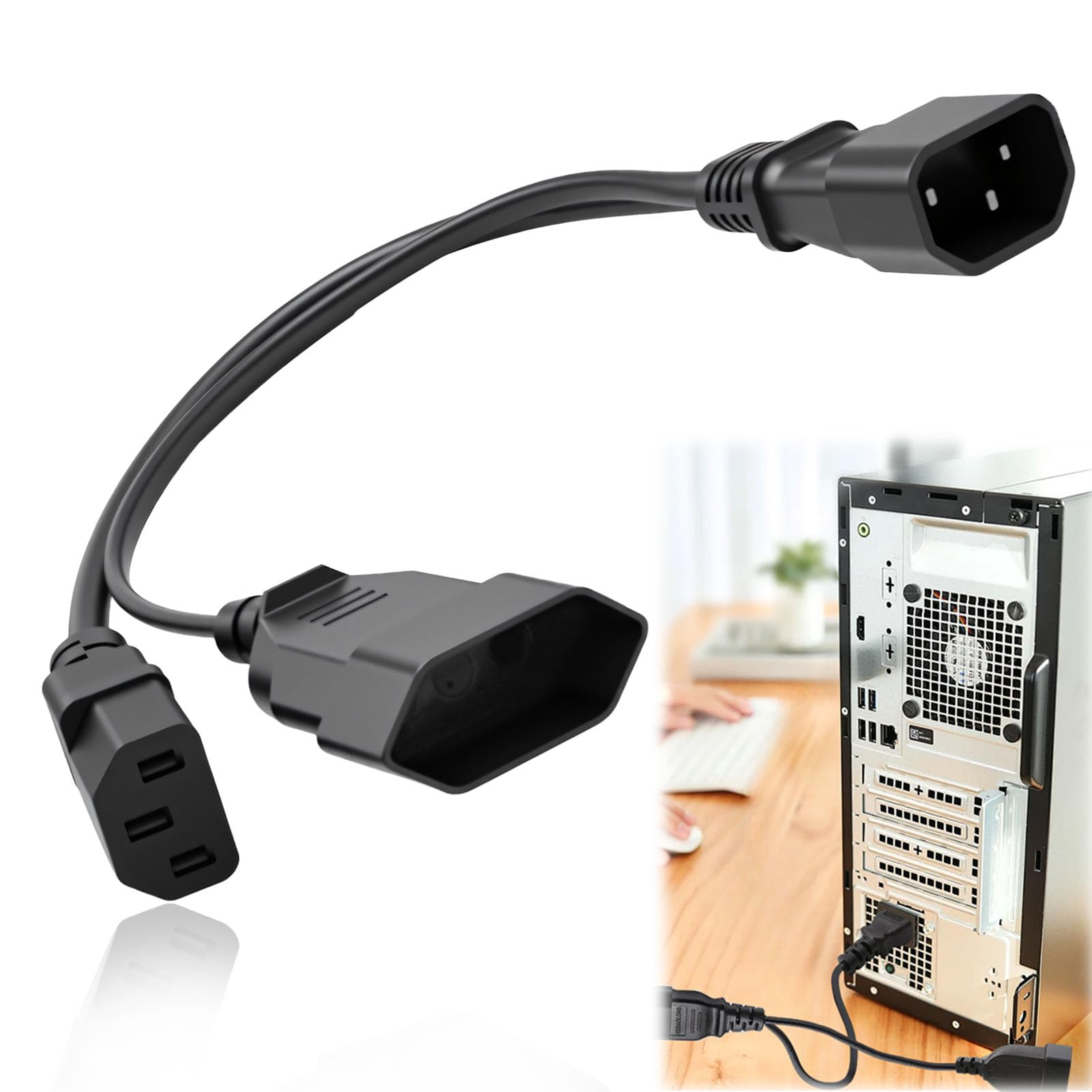 CERRXIAN 1FT C14 naar C13 EURO Y Splitter voedingskabel, IEC 14 mannelijk naar IEC 13 vrouwelijk & EURO CEE7/16 vrouwelijk verleng conversiekabel voor computer, monitor (C14-C13/EURO