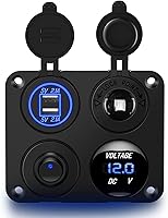 Vista 1 de Nilight Panel de enchufe de cargador de encendido y apagado 4 en 1, cargador USB dual, toma de corriente, voltímetro LED, encendedor de cigarrillos