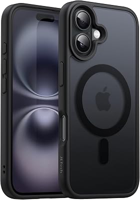 JETech Magnetic Matte Case for iPhone 16 Plus, Black | Compatible with MagSafe, Translucent Matte Back, Slim Shockproof Protection