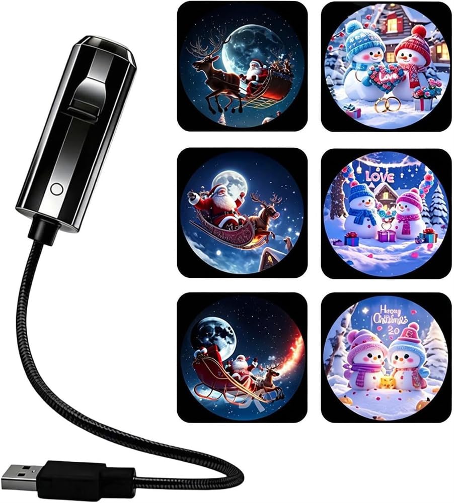 Plug and Play Hd Christmas Projector with 6 Festive Scenes (B-6Pcs)