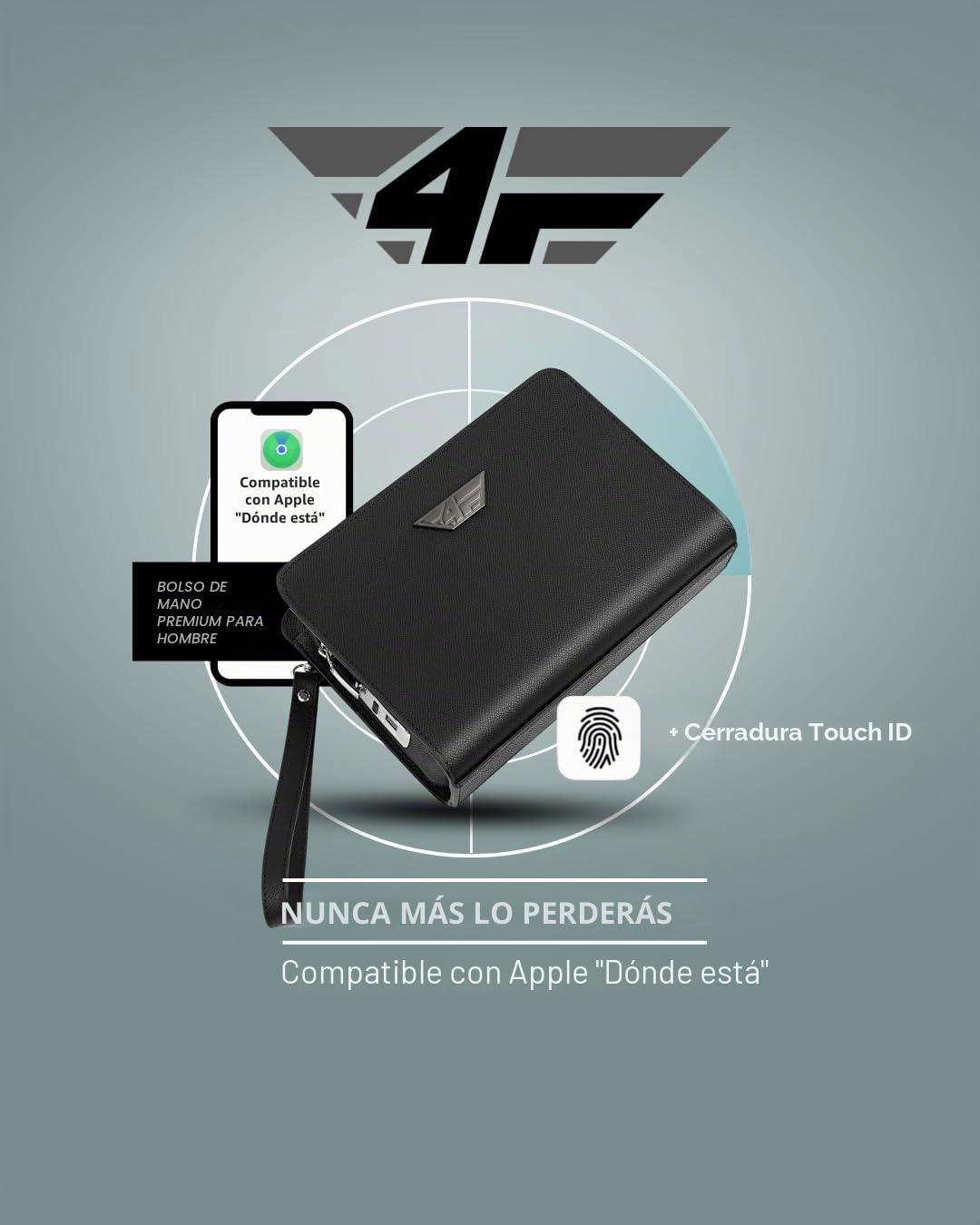 Bolso de mano para hombre con cerradura de huellas dactilares y rastreador inteligente compatible con Apple ¿Dónde está? APP, funda de muñeca de seguridad de piel para hombre, embrague con